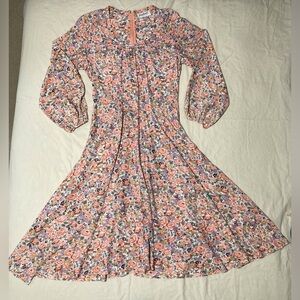 VINTAGE Yves Jennet Floral Midi Dress - Pink and Orange